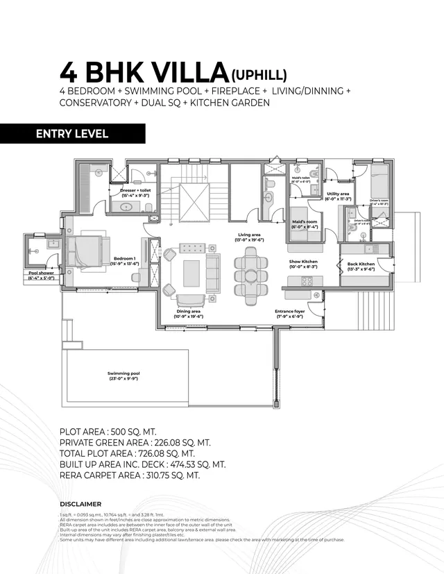 4 BHK villa floor plan: uphill version, entry level