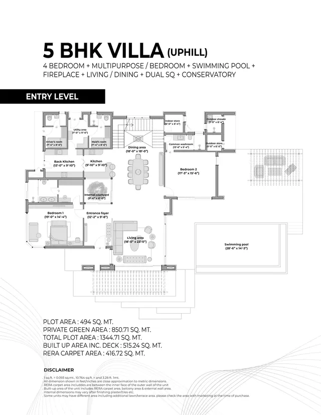 5 BHK villa floor plan: uphill version, entry level