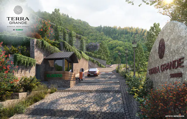 Arrival gate and stone driveway