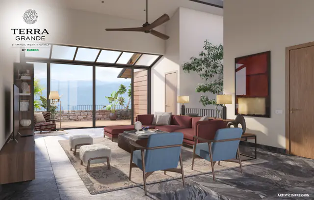 Family room with large windows