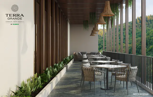 Outdoor seating terrace at the Greenhill Club